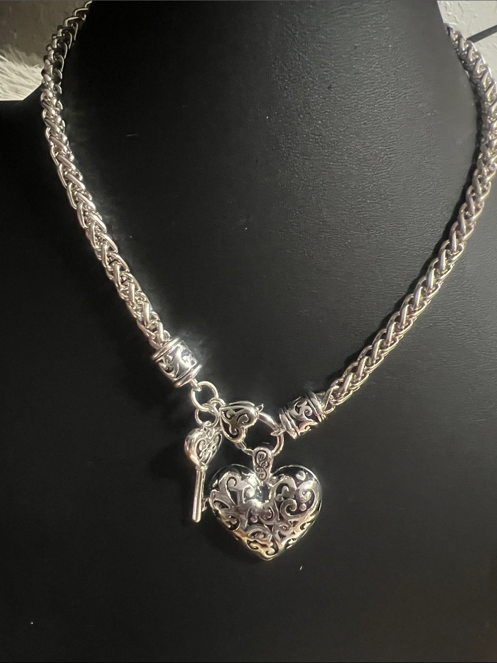 Silver Tone Heart  Pendant Necklace with Key